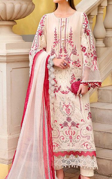 Maria B Ivory/Pink Lawn Suit | Pakistani Lawn Dress in USA- Image 1