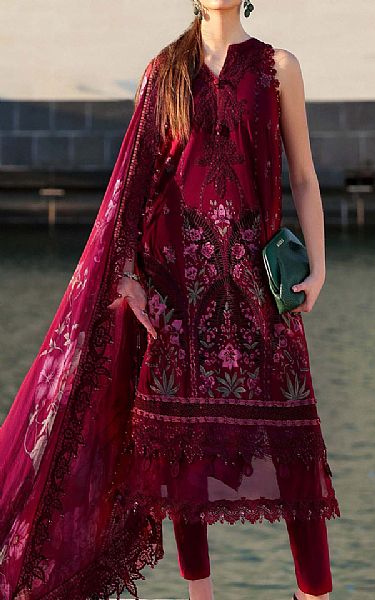 Maria B Wine Red Lawn Suit | Pakistani Lawn Dress in USA- Image 1