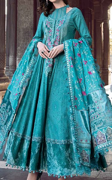 Maria B Turquoise Linen Suit | Pakistani Winter Dresses- Image 1