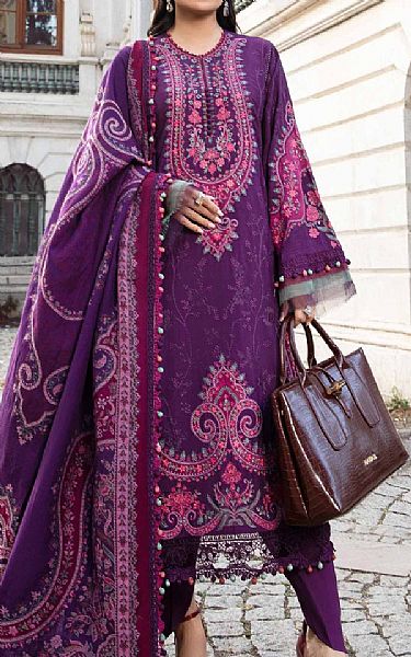 Maria B Plum Linen Suit | Pakistani Winter Dresses- Image 1