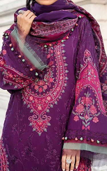 Maria B Plum Linen Suit | Pakistani Winter Dresses- Image 2