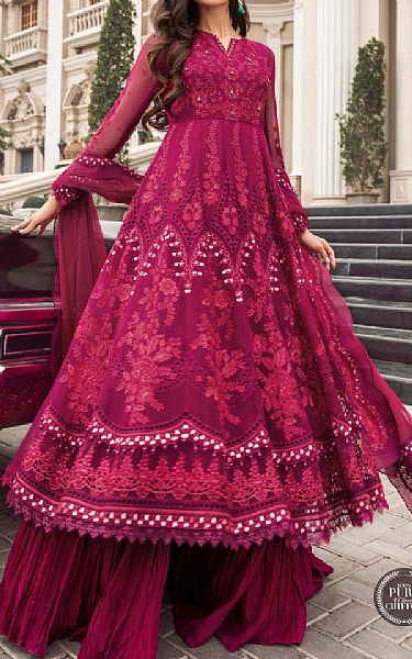 Maria B Mulberry Chiffon Suit | Pakistani Embroidered Chiffon Dresses- Image 1
