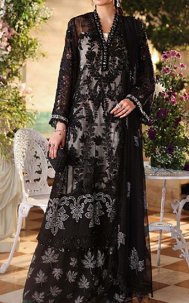 Maria B Black Chiffon Suit | Pakistani Embroidered Chiffon Dresses USA- Image 1
