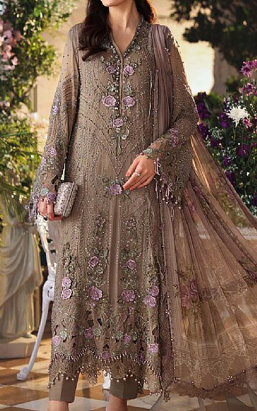 Maria B Pastel Brown Chiffon Suit | Pakistani Embroidered Chiffon Dresses USA- Image 1