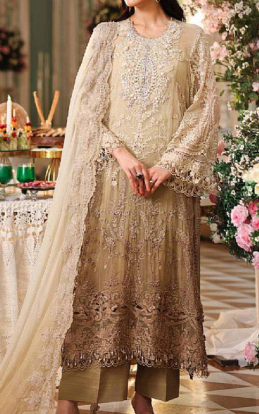 Maria B Beige Chiffon Suit | Pakistani Embroidered Chiffon Dresses USA- Image 1