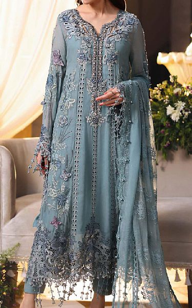 Maria B Cadet Grey Chiffon Suit | Pakistani Embroidered Chiffon Dresses USA- Image 1