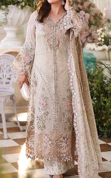 Maria B Ivory Chiffon Suit | Pakistani Embroidered Chiffon Dresses USA- Image 1