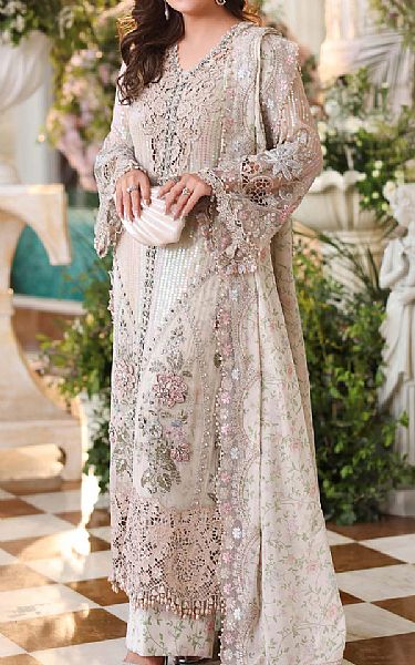 Maria B Ivory Chiffon Suit | Pakistani Embroidered Chiffon Dresses USA- Image 3