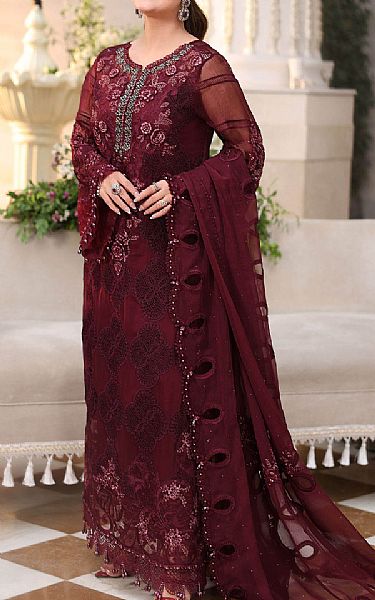 Maria B Wine Chiffon Suit | Pakistani Embroidered Chiffon Dresses USA- Image 2