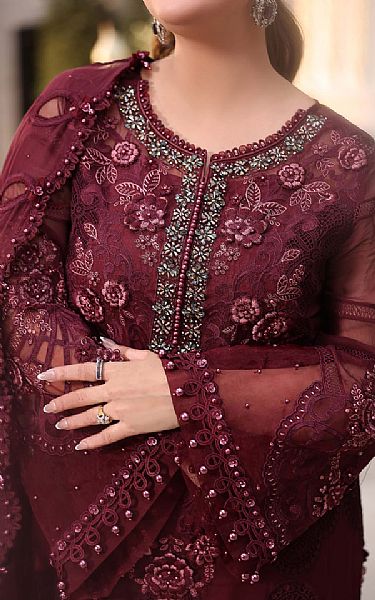 Maria B Wine Chiffon Suit | Pakistani Embroidered Chiffon Dresses USA- Image 3