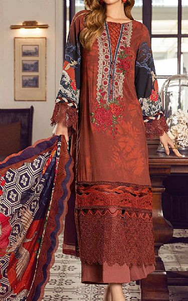 Maria B Brown Cambric Suit | Pakistani Winter Dresses- Image 1