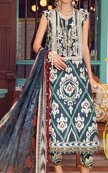 Maria B Navy Cambric Suit | Pakistani Winter Dresses- Image 1