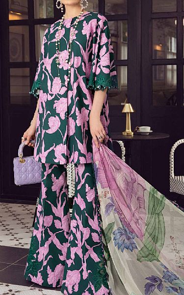 Maria B Green/Lilac Cambric Suit | Pakistani Winter Dresses- Image 1