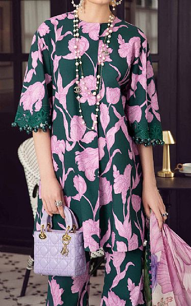 Maria B Green/Lilac Cambric Suit | Pakistani Winter Dresses- Image 2