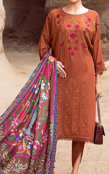 Maria B Vivid Auburn Linen Suit | Pakistani Winter Dresses- Image 1