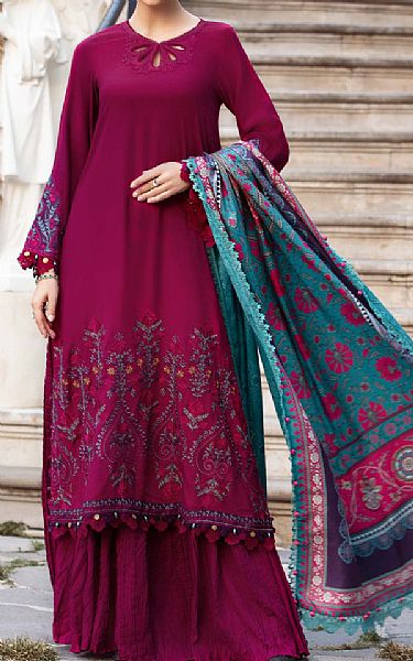 Maria B Egg Plant Twill Linen Suit | Pakistani Winter Dresses- Image 1