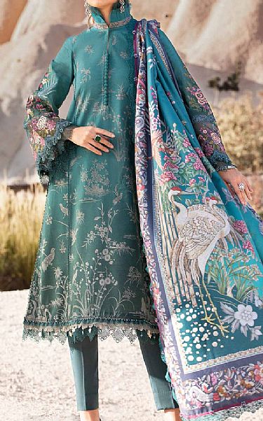 Maria B Teal Linen Suit | Pakistani Winter Dresses- Image 1