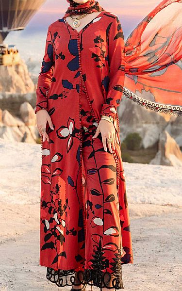 Maria B Orange Linen Suit | Pakistani Winter Dresses- Image 1