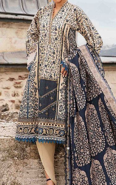 Maria B Off-white Cambric Suit | Pakistani Winter Dresses in USA- Image 1