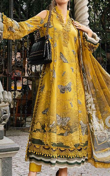 Maria B Mustard Cambric Suit | Pakistani Winter Dresses in USA- Image 1
