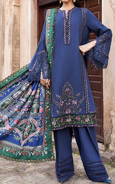 Maria B Navy Blue Linen Suit | Pakistani Winter Dresses in USA- Image 1