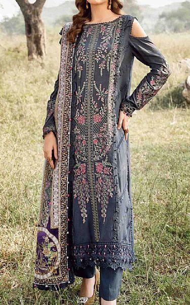 Maria B Cadet Grey Linen Suit | Pakistani Winter Dresses in USA- Image 1