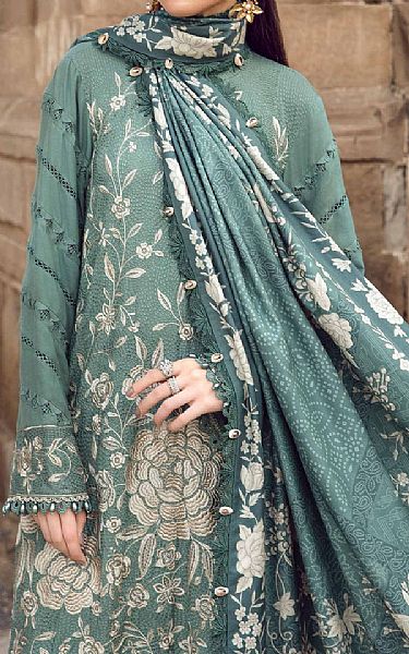 Maria B Sea Green Linen Suit | Pakistani Winter Dresses in USA- Image 2