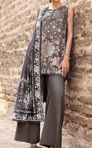 Maria B Grey Linen Suit | Pakistani Winter Dresses in USA- Image 1