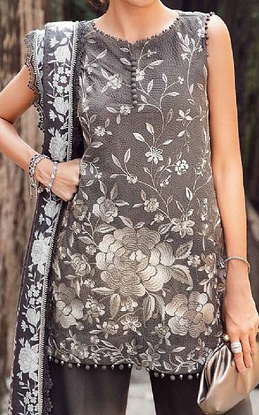 Maria B Grey Linen Suit | Pakistani Winter Dresses in USA- Image 2