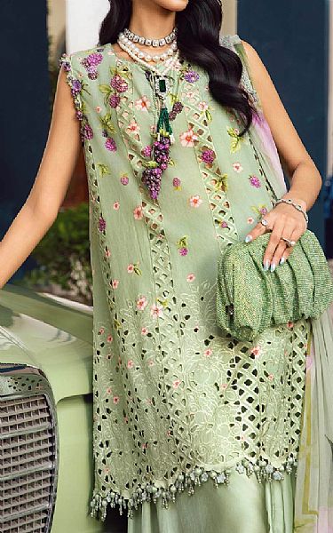Maria B Pistachio Green Cambric Suit | Pakistani Winter Dresses in USA- Image 2