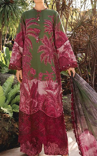Maria B Green/Light Burgundy Lawn Suit | Pakistani Lawn Dress in USA- Image 1
