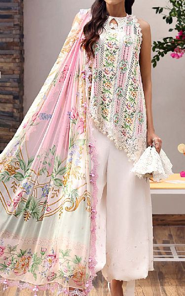 Maria B Off White/Light Pink Lawn Suit | Pakistani Lawn Dress in USA- Image 1