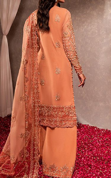 Maria Osama Khan Peach Organza Suit | Pakistani Embroidered Chiffon Dresses- Image 2