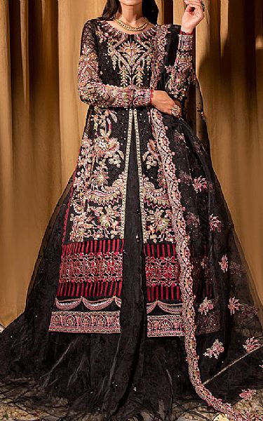 Maria Osama Khan Black Organza Suit | Pakistani Embroidered Chiffon Dresses- Image 1