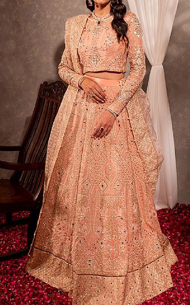 Maria Osama Khan Tea Pink Raw Silk Suit | Pakistani Embroidered Chiffon Dresses- Image 1