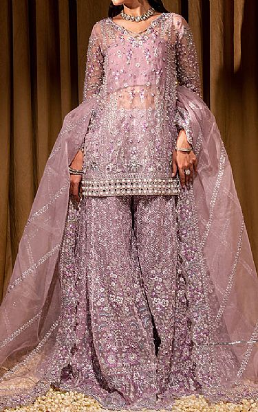 Maria Osama Khan Lavender Organza Suit | Pakistani Embroidered Chiffon Dresses USA- Image 1