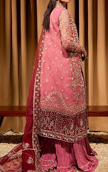 Maria Osama Khan Pink/Maroon Organza Suit | Pakistani Embroidered Chiffon Dresses- Image 2
