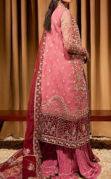 Maria Osama Khan Pink/Maroon Organza Suit | Pakistani Embroidered Chiffon Dresses USA- Image 2