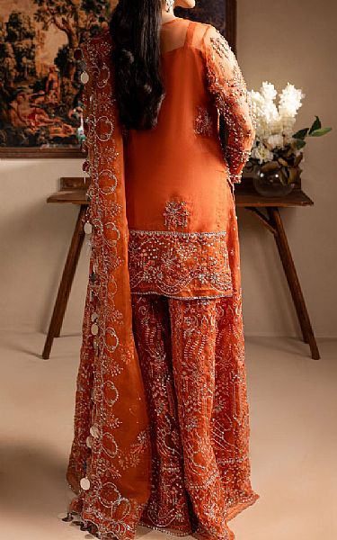 Maria Osama Khan Bright Orange Organza Suit | Pakistani Embroidered Chiffon Dresses USA- Image 2