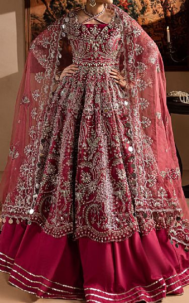 Maria Osama Khan Deep Carmine Organza Suit | Pakistani Embroidered Chiffon Dresses USA- Image 1