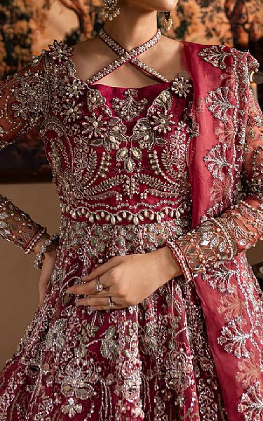 Maria Osama Khan Deep Carmine Organza Suit | Pakistani Embroidered Chiffon Dresses USA- Image 3