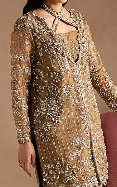 Maria Osama Khan Sand Brown Organza Suit | Pakistani Embroidered Chiffon Dresses USA- Image 3
