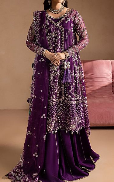 Maria Osama Khan Egg Plant Organza Suit | Pakistani Embroidered Chiffon Dresses USA- Image 1