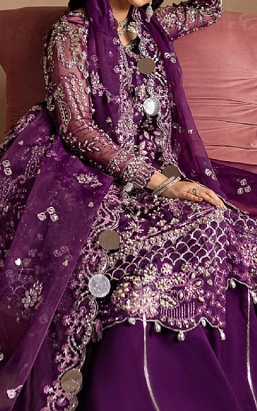 Maria Osama Khan Egg Plant Organza Suit | Pakistani Embroidered Chiffon Dresses USA- Image 3