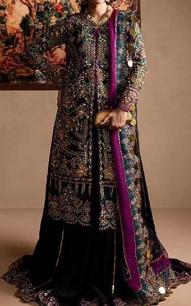Maria Osama Khan Black Organza Suit | Pakistani Embroidered Chiffon Dresses USA- Image 1