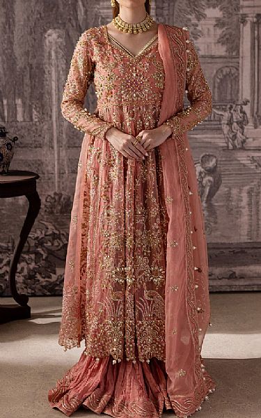 Maria Osama Khan Pink Organza Suit | Pakistani Embroidered Chiffon Dresses USA- Image 1