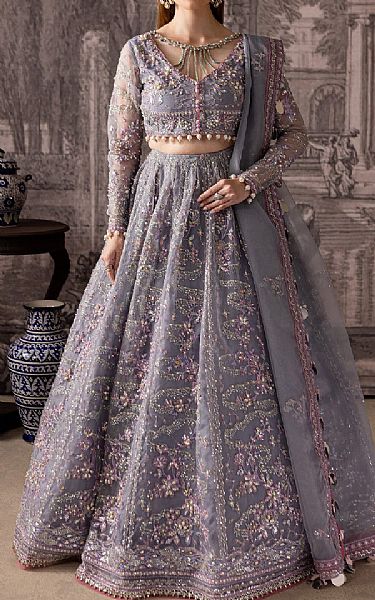 Maria Osama Khan Santa Grey Organza Suit | Pakistani Embroidered Chiffon Dresses USA- Image 1