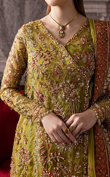 Maria Osama Khan Olive Green Organza Suit | Pakistani Embroidered Chiffon Dresses USA- Image 3