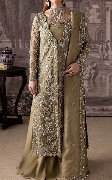 Maria Osama Khan Dark Sand Organza Suit | Pakistani Embroidered Chiffon Dresses USA- Image 1