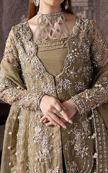 Maria Osama Khan Dark Sand Organza Suit | Pakistani Embroidered Chiffon Dresses USA- Image 3